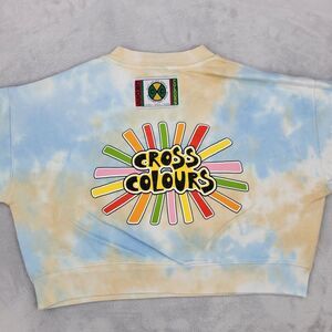 Cross Colours Sweater Women Medium Vintage Tie Dye Cropped Sweatshirt Y2K HipHop